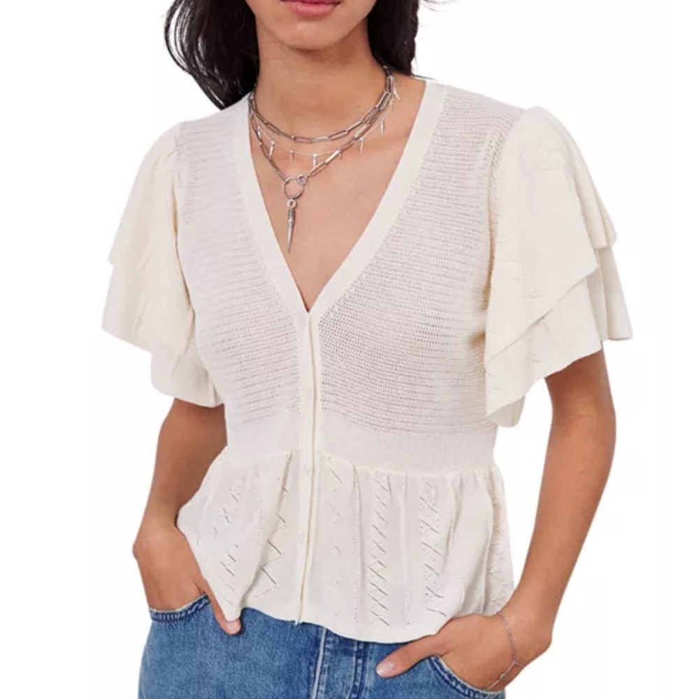 Ba&sh Acacio Pointelle Cardigan Top